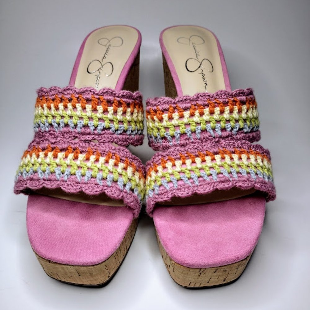 New Jessica Simpson Multi Colorful Knit Detail Sandals - Picture 4 of 7